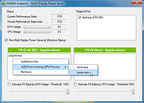 Multi Display Power Saver: Auswahl laufender Prozesse